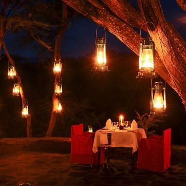 A table setup in a Bush Dinner at Serengeti Serena Safari Lodge