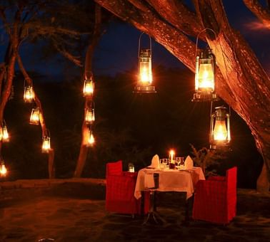 A table setup in a Bush Dinner at Serengeti Serena Safari Lodge