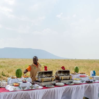 A Bush breakfast buffet at Serengeti Serena Safari Lodge