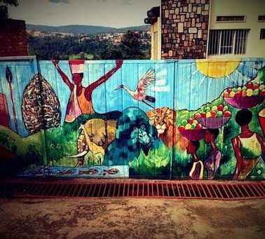 A wall art at Inema Art Center near Kigali Serena Hotel