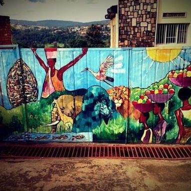 A wall art at Inema Art Center near Kigali Serena Hotel