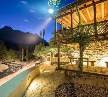 Exterior view at night in Serena Shigar fort