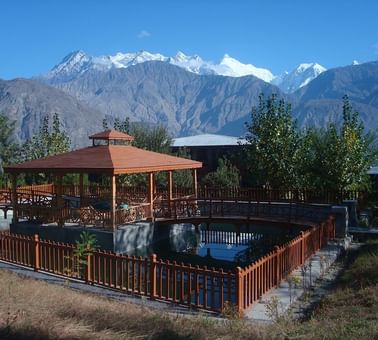 The Hotel Gazebo with an amazing view at Gilgit Serena Hotel