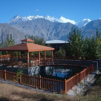 The Hotel Gazebo with an amazing view at Gilgit Serena Hotel